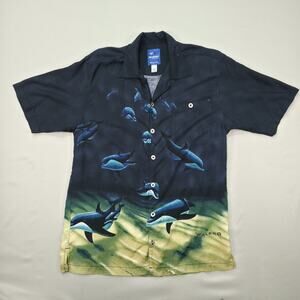 Wyland Dolphin Shirt Mens Medium Hawaiian Button Up Ocean Graphic Costal Marine